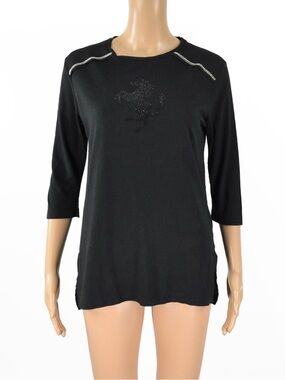 Vintage 00s Y2K Ferrari Horse Rhinestone Logo Moto Car Euro Racing Black Top